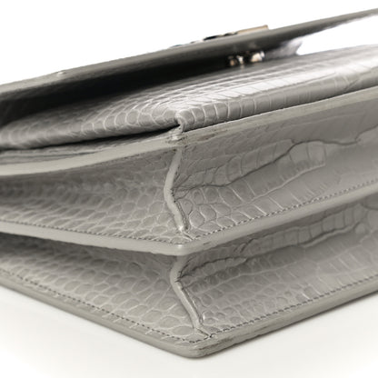 Saint Laurent Calfskin Crocodile Embossed Medium Monogram Sunset Gris Perle 9 of 14
