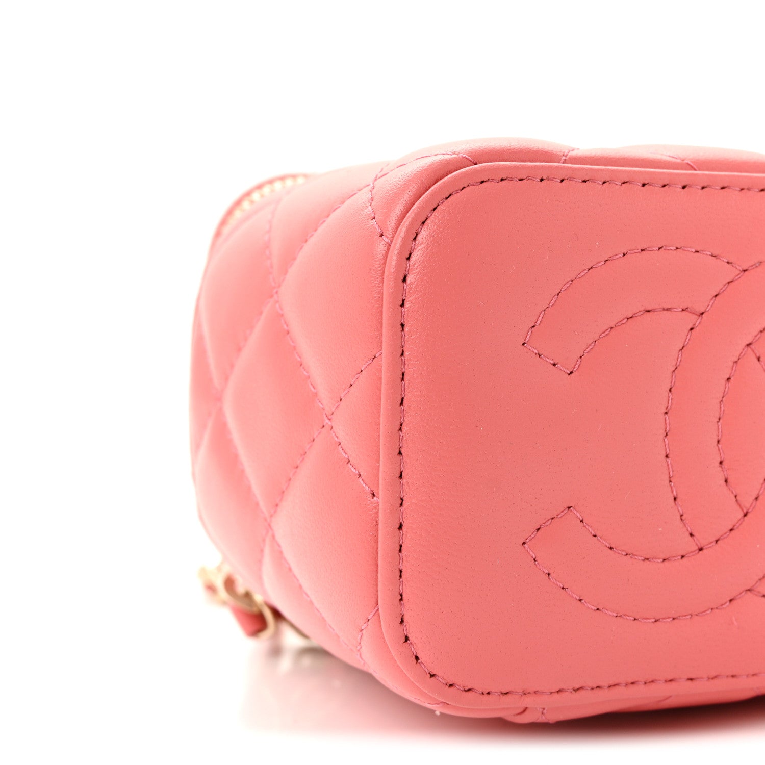 Chanel Lambskin Quilted Crystal Top Handle Mini Vanity Case With Chain Coral 9 of 10