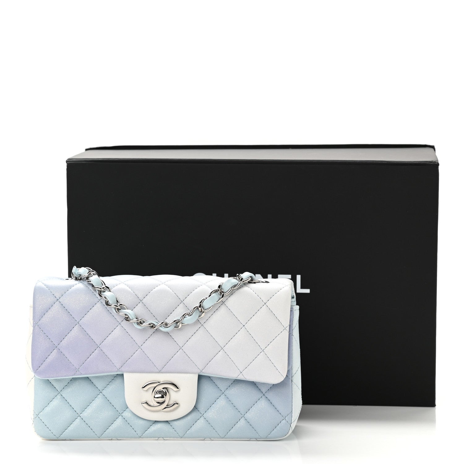 Chanel Perforated Lambskin Quilted Mini Rectangular Flap Light Blue Light Purple White 11 of 11