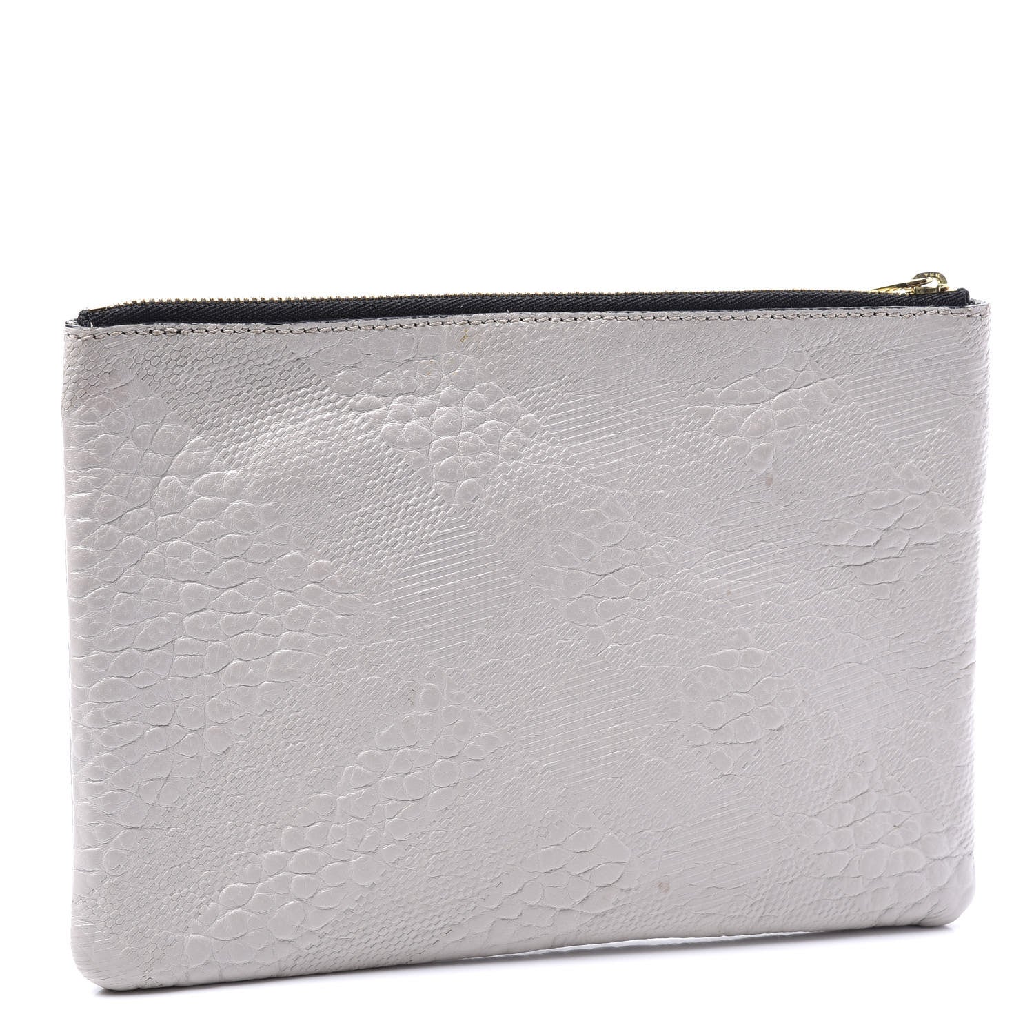 Burberry Signature Grain Calfskin Check Embossed Large Penelope Pouch Stone White 1 of 9