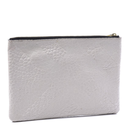 Burberry Signature Grain Calfskin Check Embossed Large Penelope Pouch Stone White 1 of 9