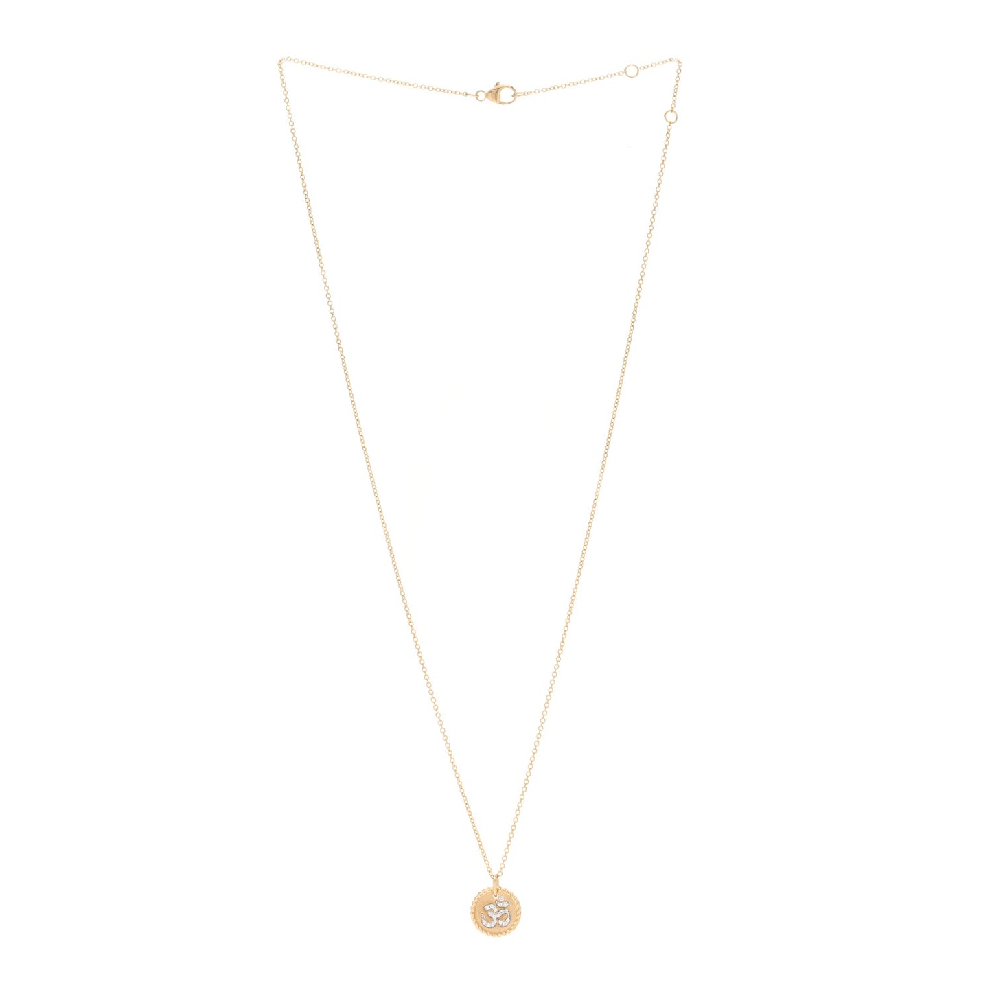 18K Yellow Gold Diamond OM Charm Pendant Necklace