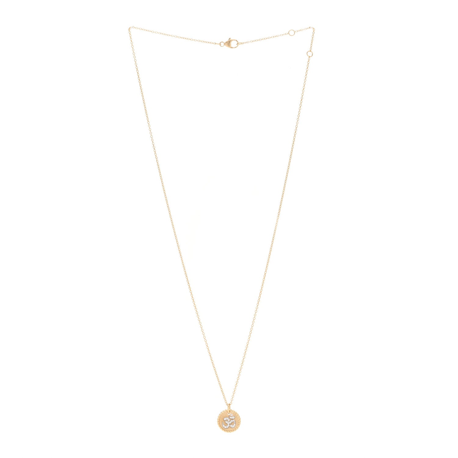David Yurman 18K Yellow Gold Diamond OM Charm Pendant Necklace 2 of 6