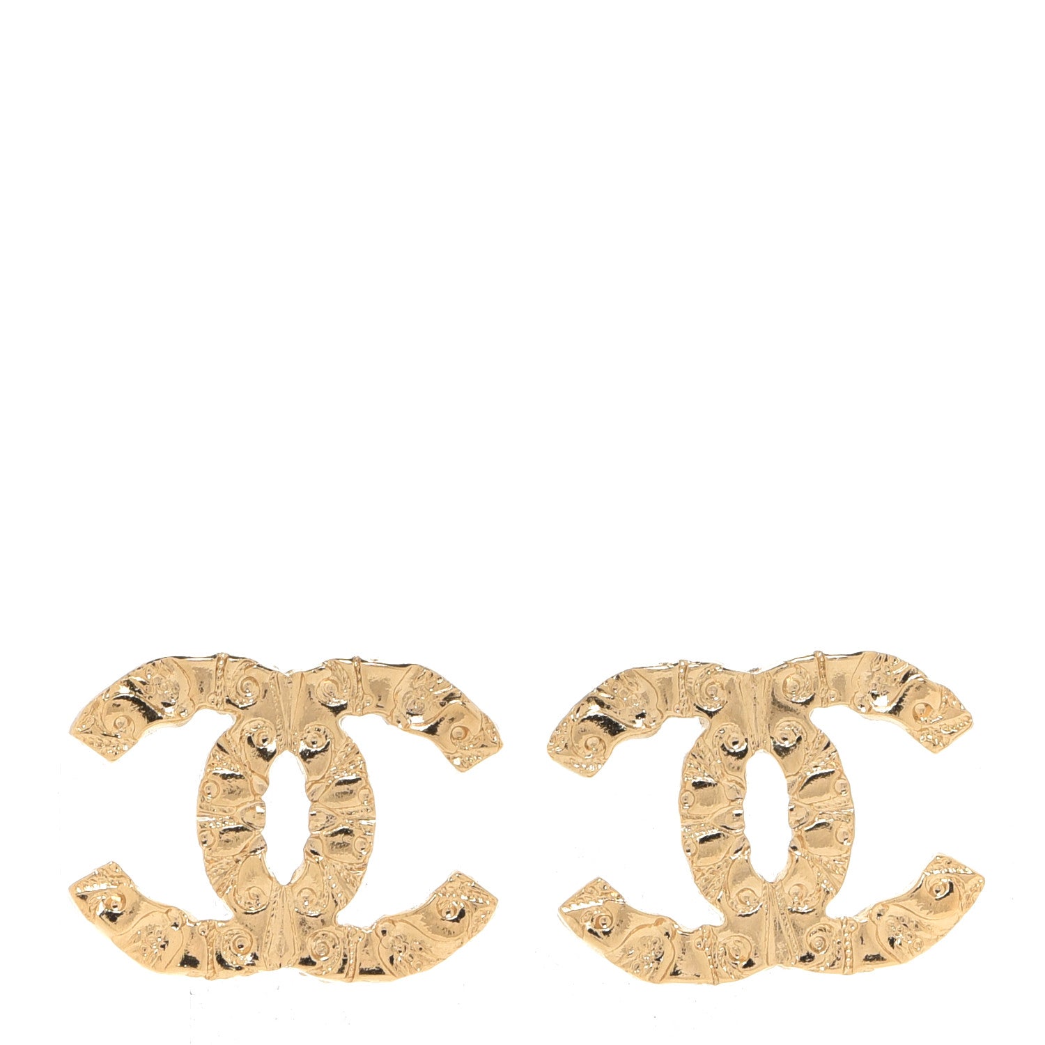 Chanel Metal Textured CC Earrings Gold 1 of 5