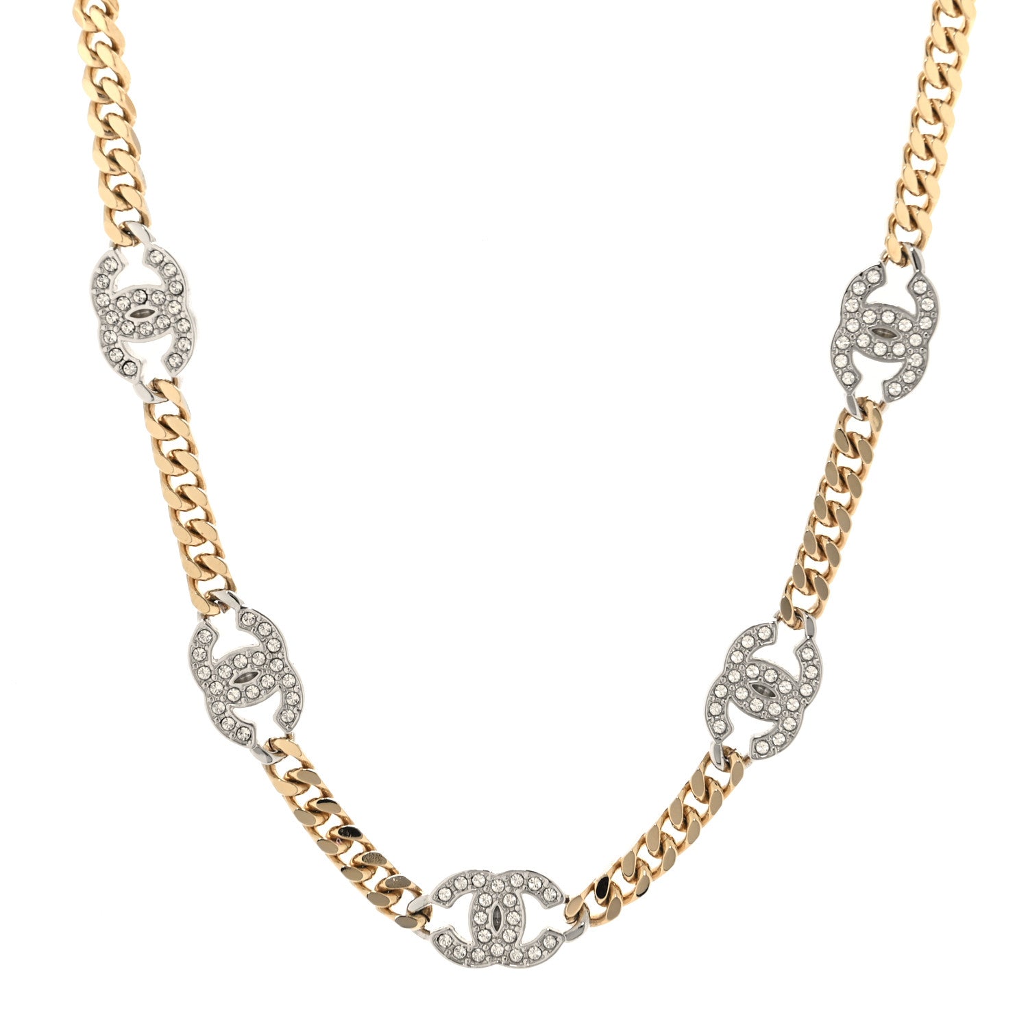 Chanel Crystal Chain CC Link Choker Gold Silver 1 of 4