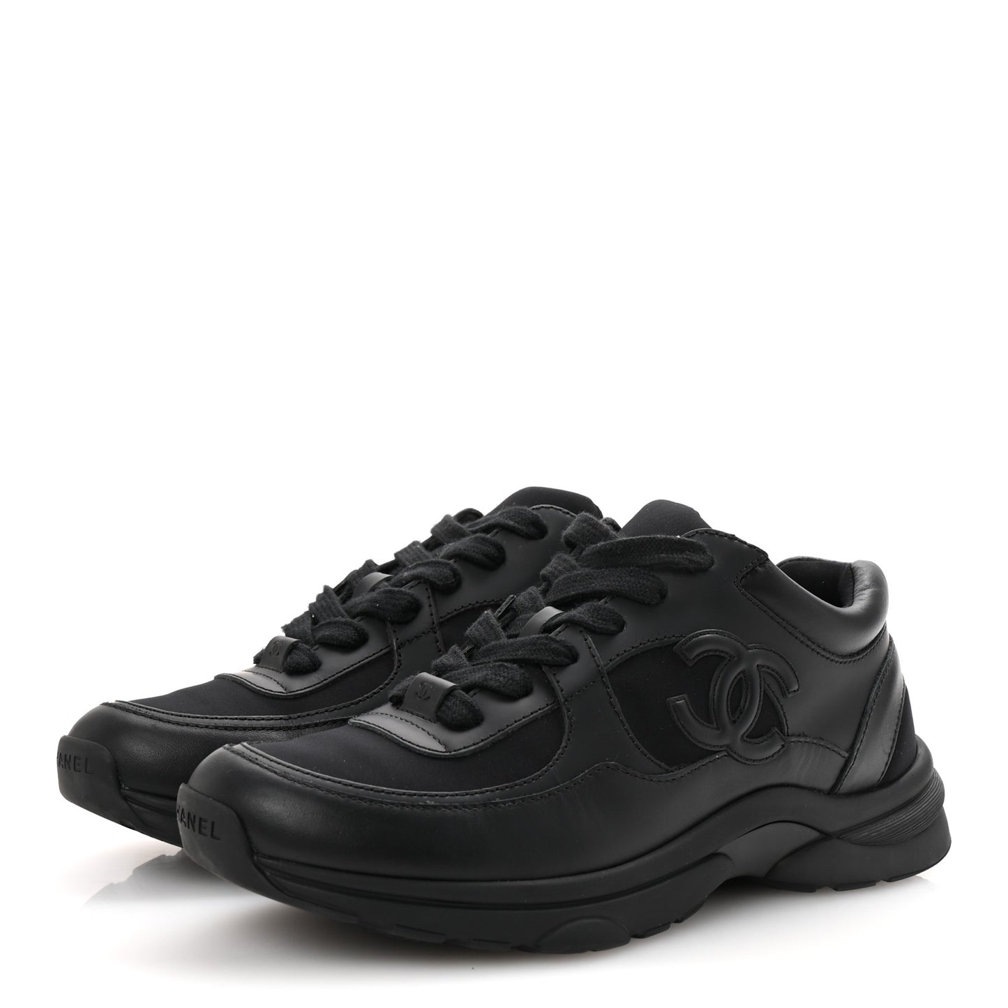 Lambskin Fabric CC Uniform Sneakers 38.5 Black