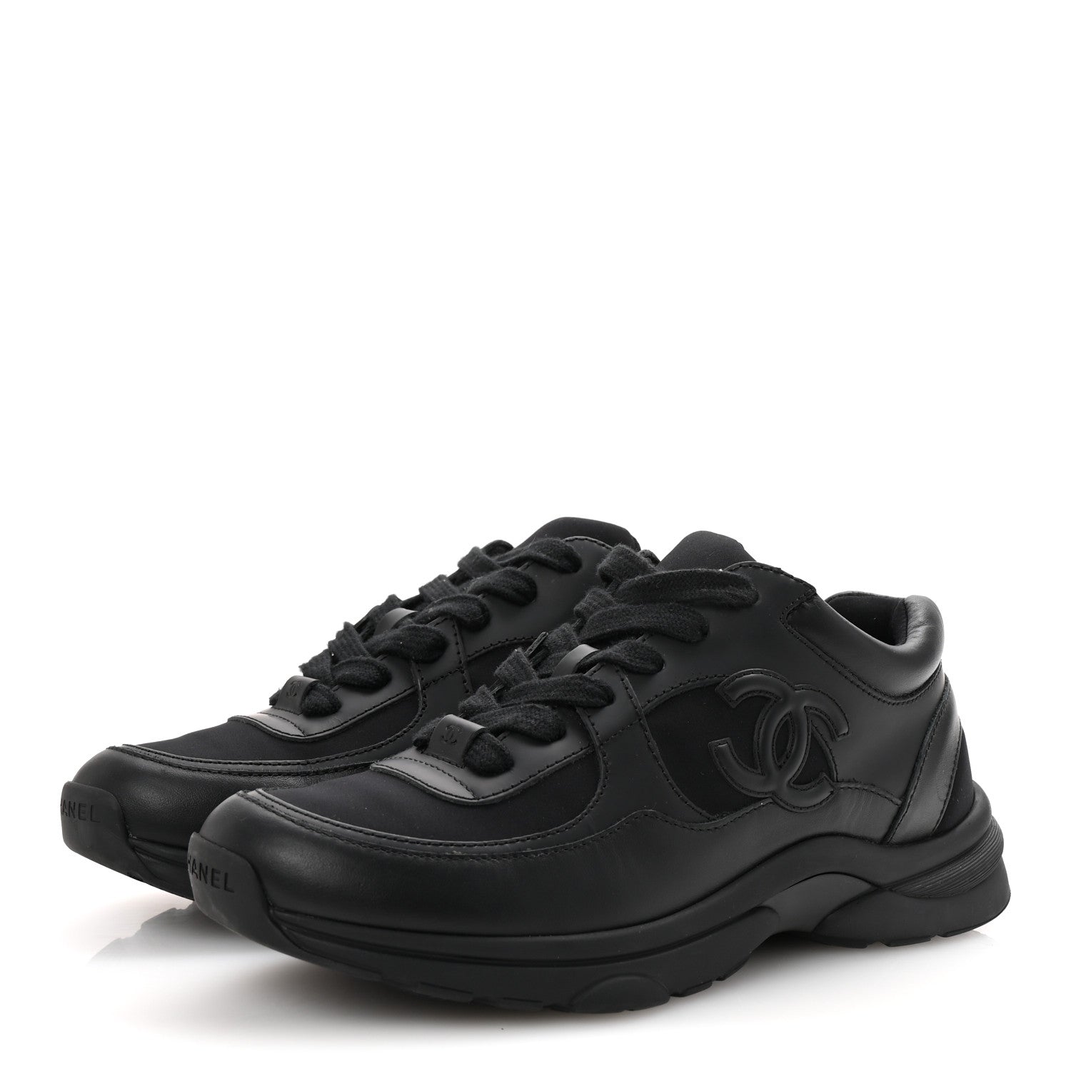 Chanel Lambskin Fabric CC Uniform Sneakers 38.5 Black 4 of 9