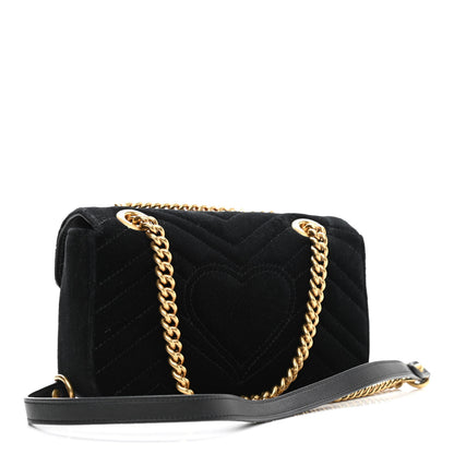 Gucci Velvet Matelasse Embroidered Mini GG Marmont Shoulder Bag Black 3 of 10