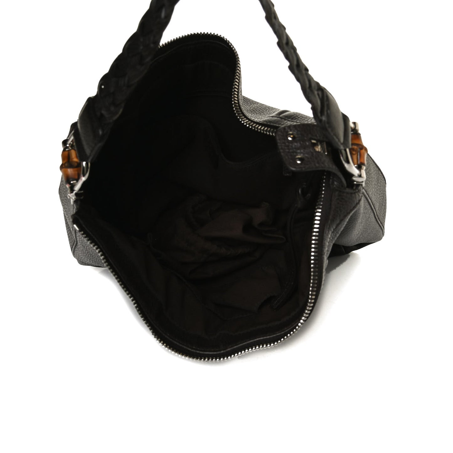 Grained Calfskin Bamboo Bar Hobo Dark Brown