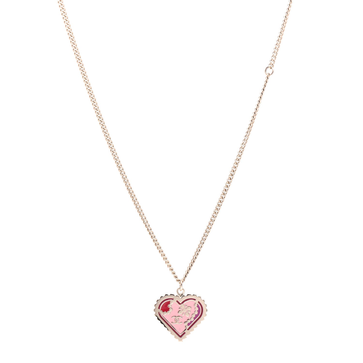 Chanel Enamel Heart CC Necklace Gold 1 of 3