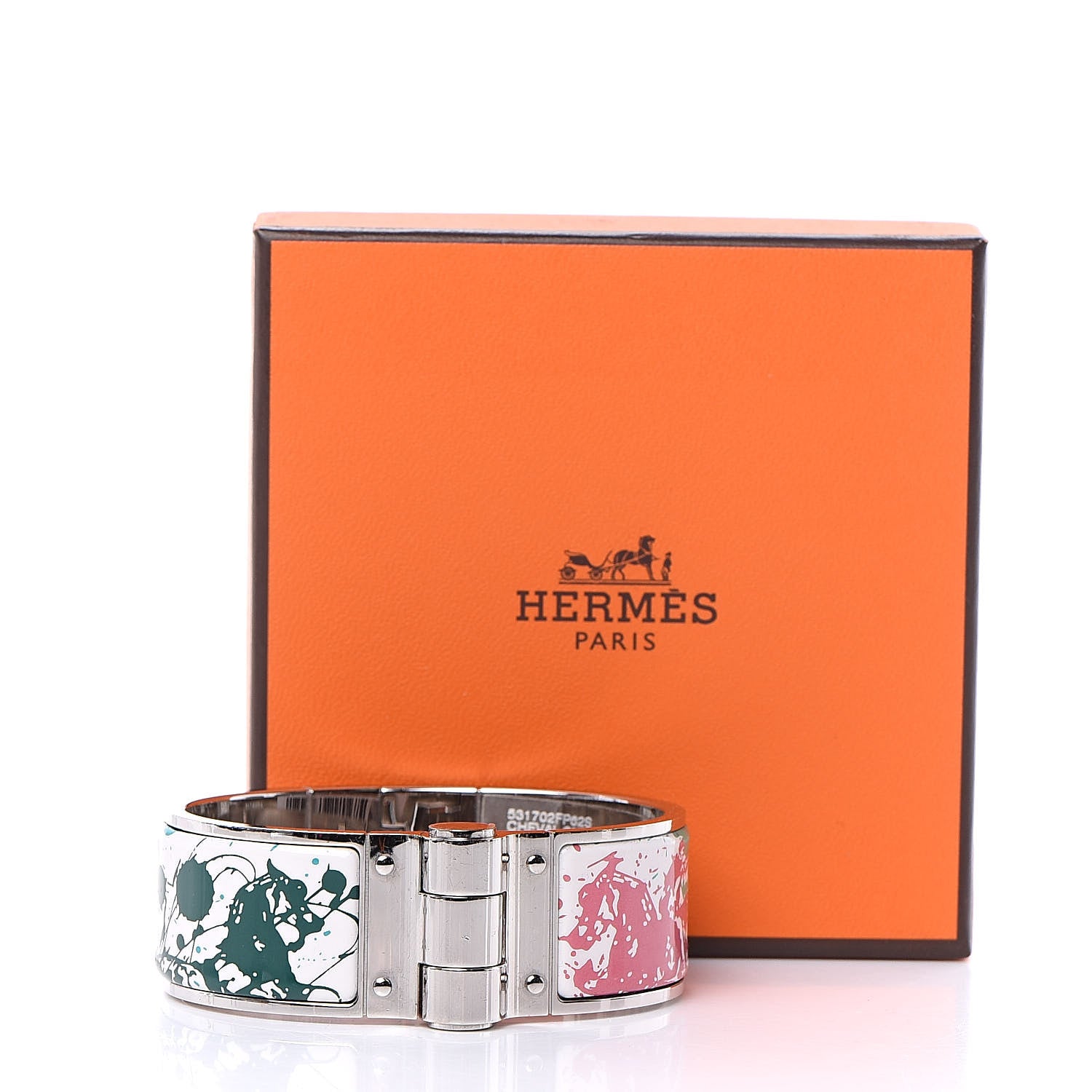 Hermes Enamel Printed Wide Cheval Surprise Hinged Bracelet S Baroque 7 of 7