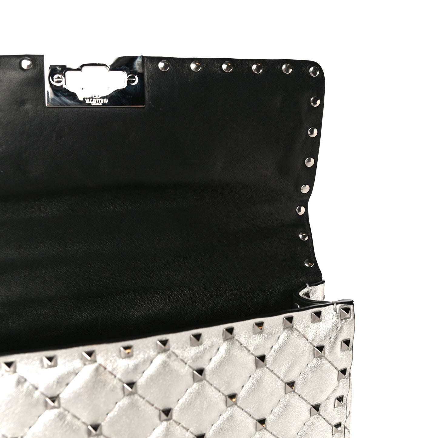 Metallic Nappa Medium Rockstud Spike Shoulder Bag Silver