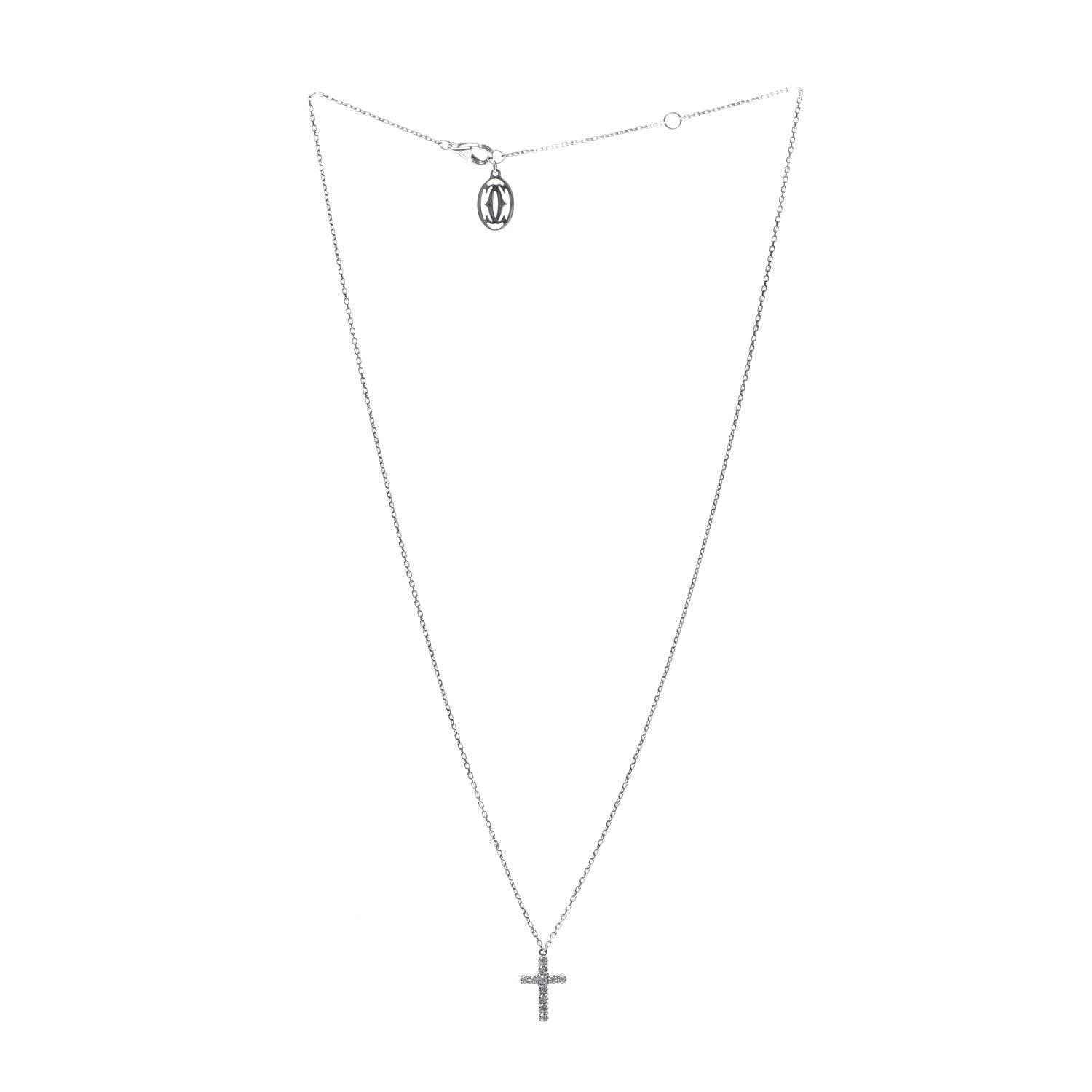 Cartier 18K White Gold Diamond Symbols Cross Pendant Necklace 3 of 5
