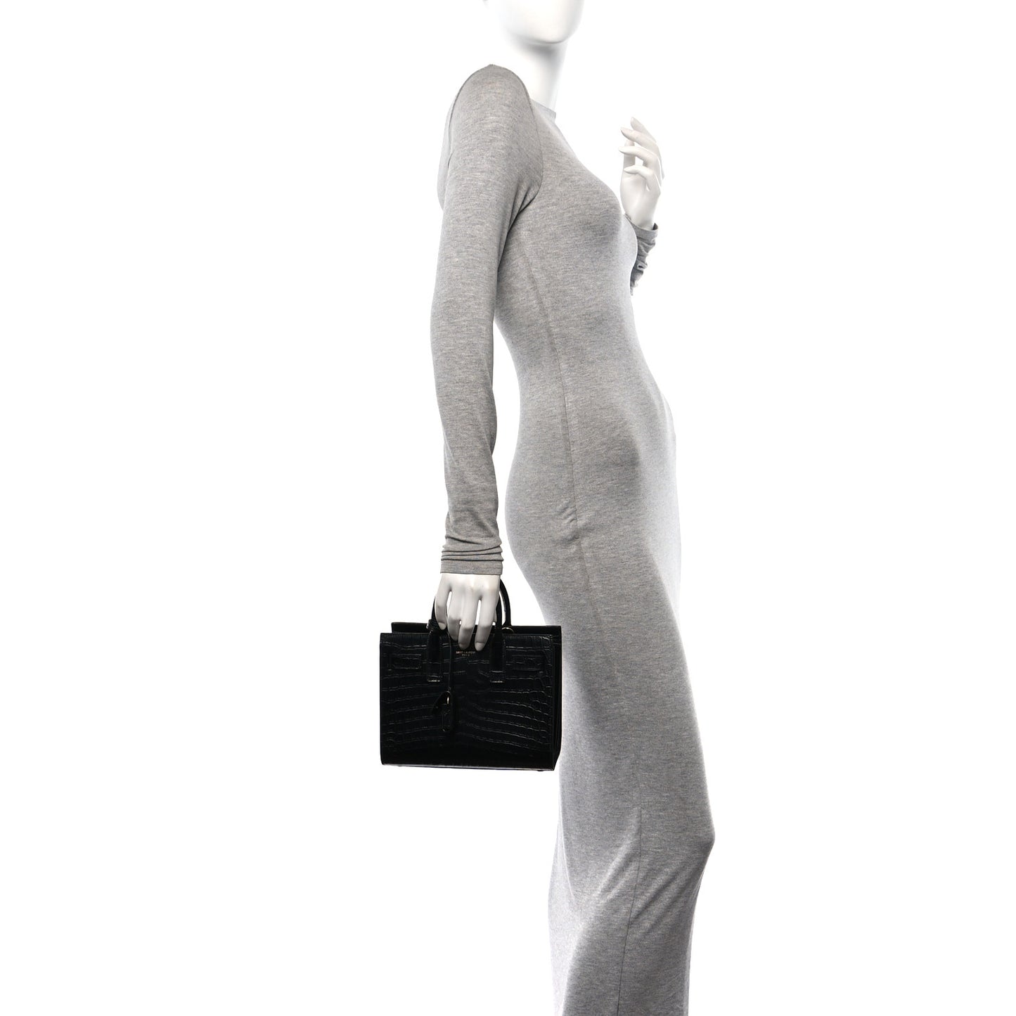 Calfskin Crocodile Embossed Nano Sac De Jour Black