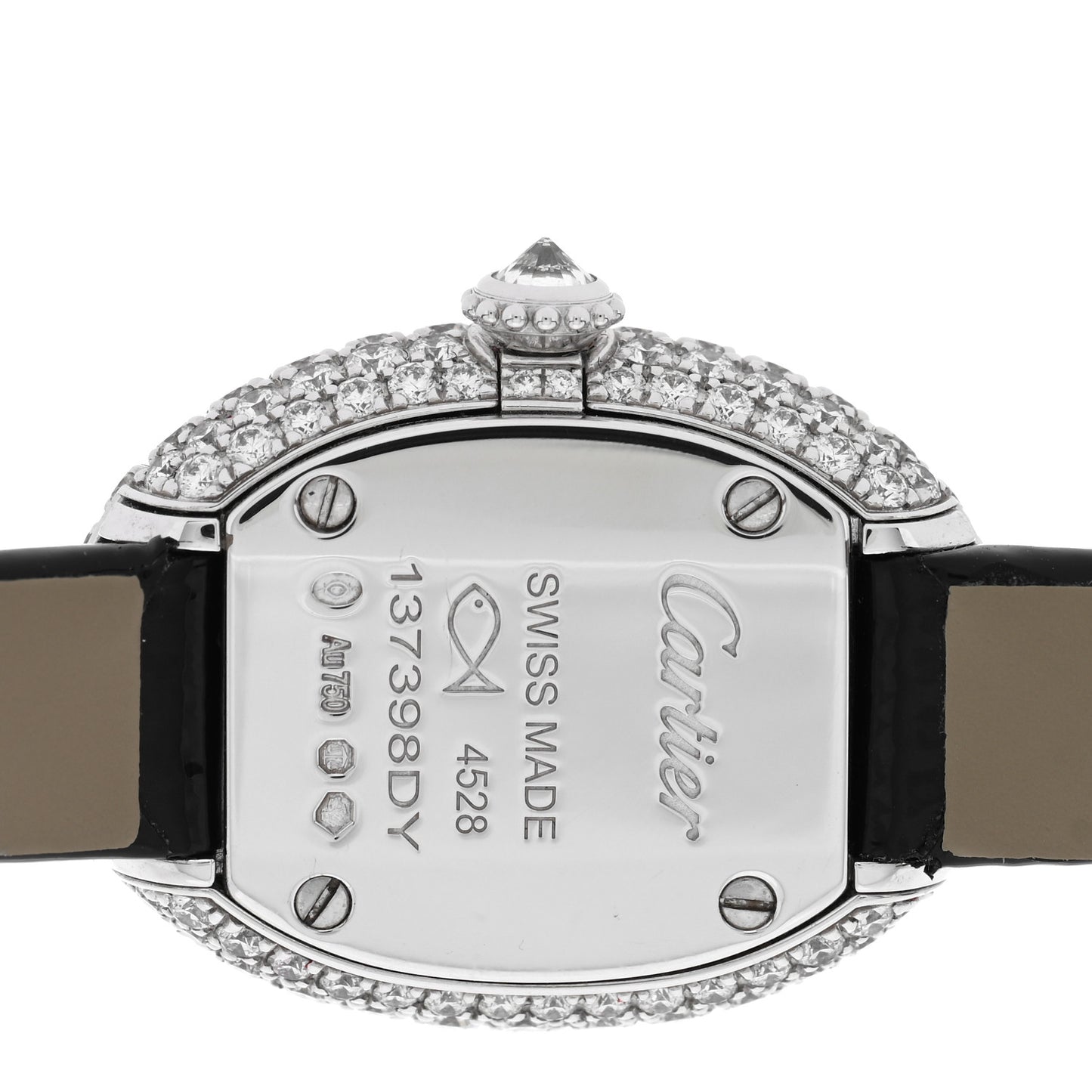 18K White Gold Calfskin Diamond Bezel 19mm Baignoire Quartz Watch