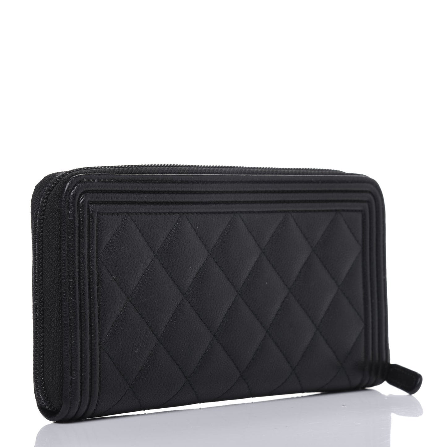 Caviar Quilted Boy Long Zip Around Wallet Black