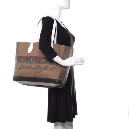 Burberry Coated Canvas Mega Check Medium Doodle Tote White 2 of 8
