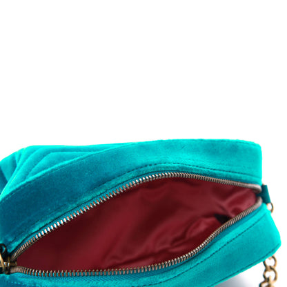 Gucci Velvet Matelasse Small GG Marmont Chain Shoulder Bag Pavone Cyan 5 of 10