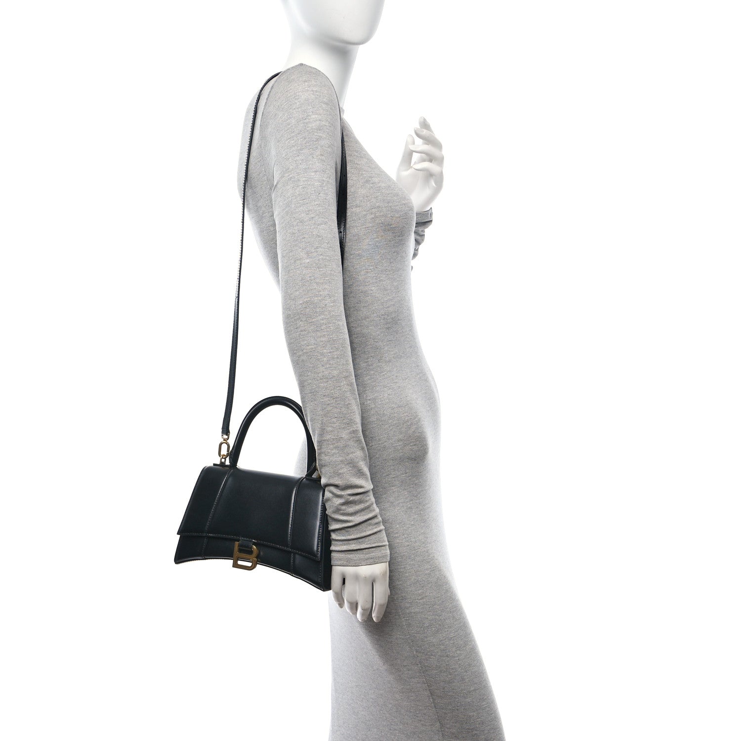 Balenciaga Shiny Box Calfskin Small Hourglass Top Handle Bag Black 2 of 10
