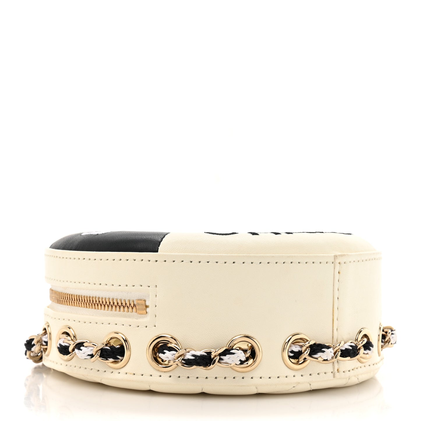 Lambskin Coco Lifesaver Round Bag Black White