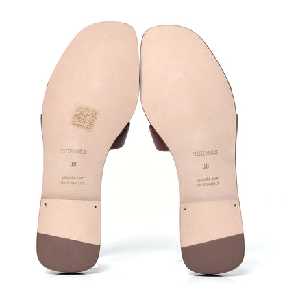 Hermes Box Calfskin Oran Sandals 38 Gold 8 of 9