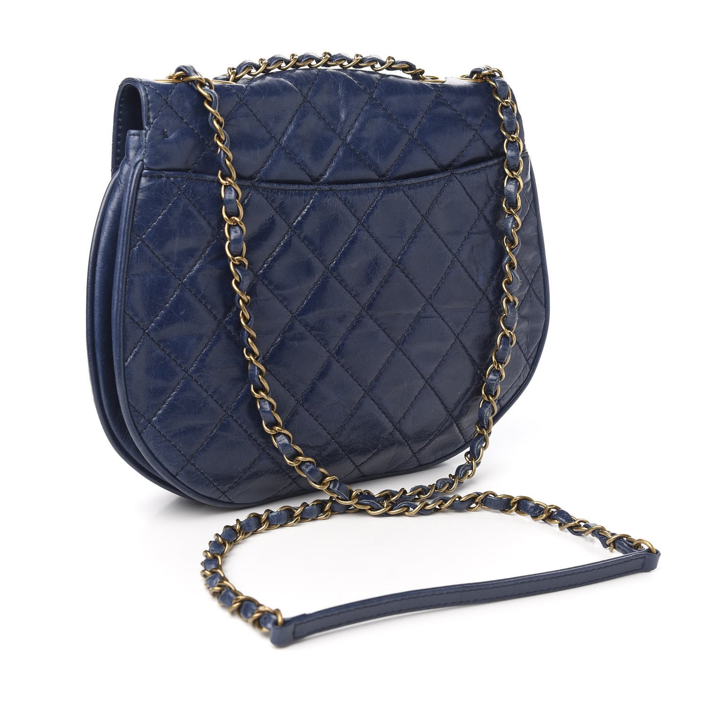 Glazed Calfskin Quilted Medium Bubble CC Flap Navy