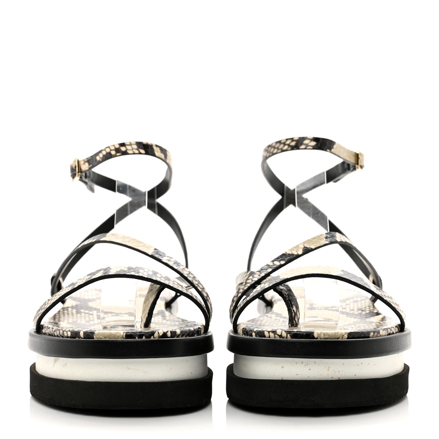 Snake Embossed Pine Platform Sandals 37.5 Black