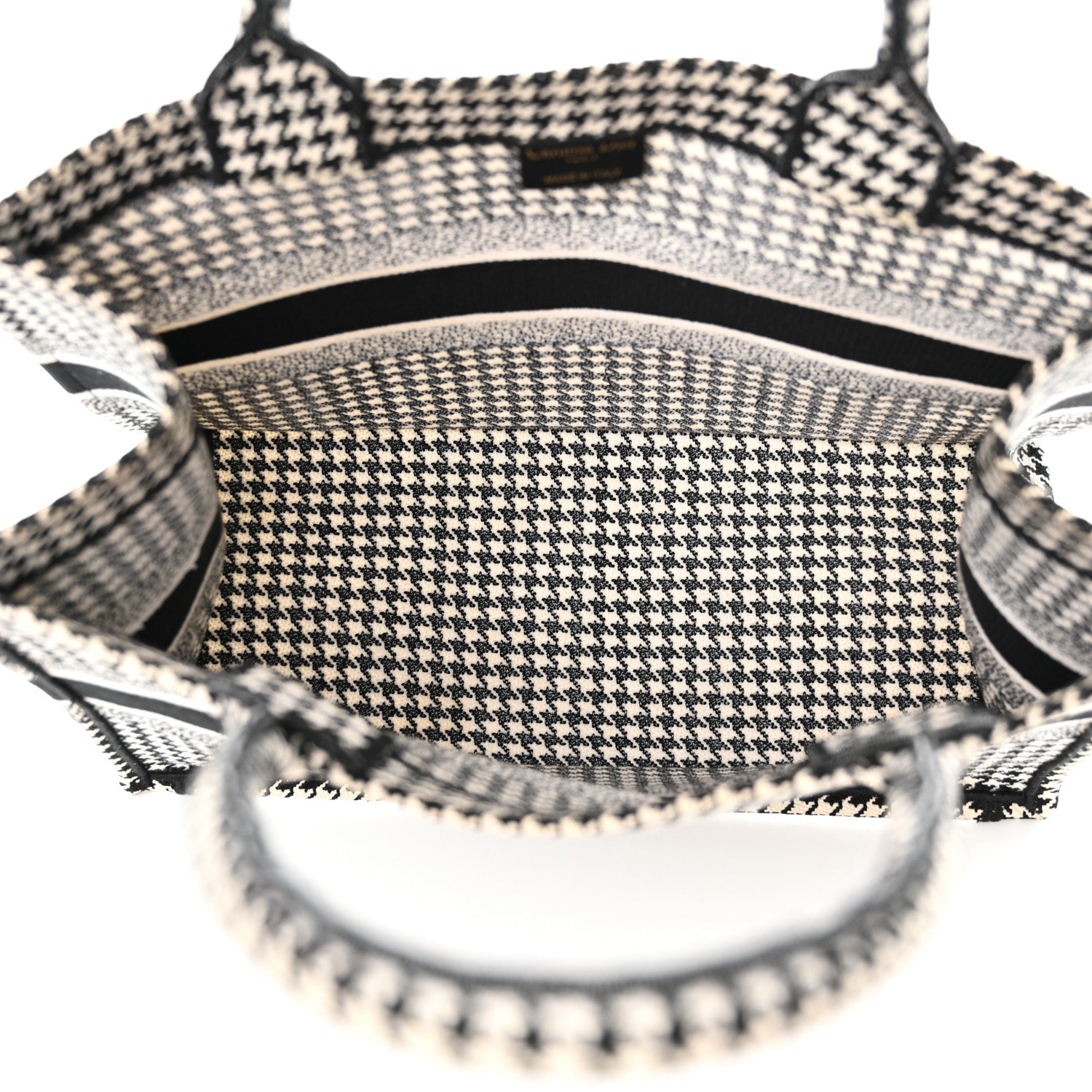 Christian Dior Canvas Houndstooth Embroidered Medium Book Tote Black White 5 of 17