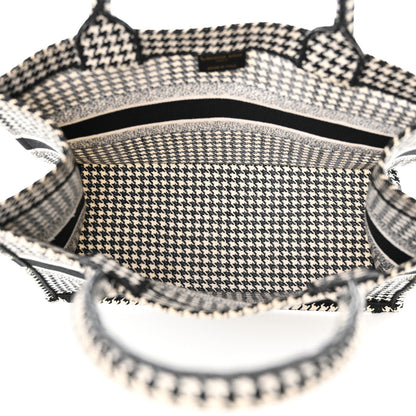 Christian Dior Canvas Houndstooth Embroidered Medium Book Tote Black White 5 of 17