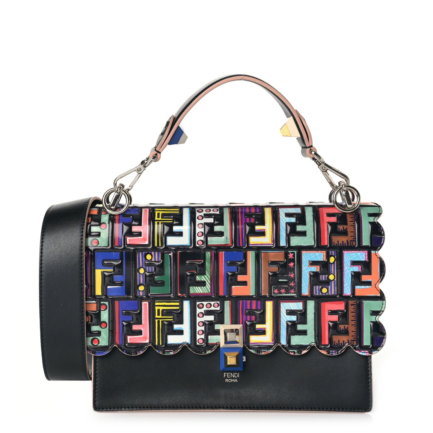 Vitello Liberty Fun Fair Embossed Scalloped Kan I Shoulder Bag Black Multicolor