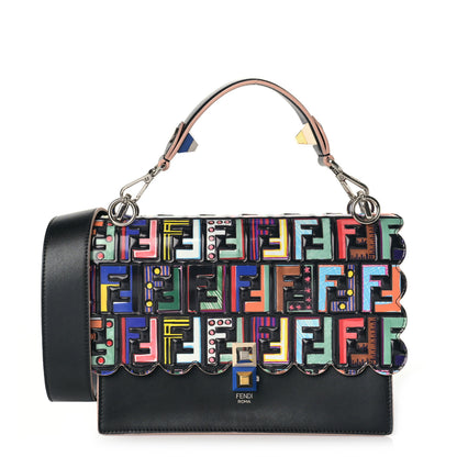 Fendi Vitello Liberty Fun Fair Embossed Scalloped Kan I Shoulder Bag Black Multicolor 1 of 7