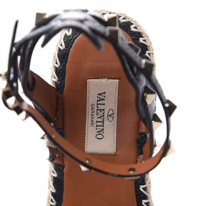 Valentino Garavani Grained Calfskin Rockstud Ankle Strap Espadrille Flat Sandals 40 Black 7 of 8