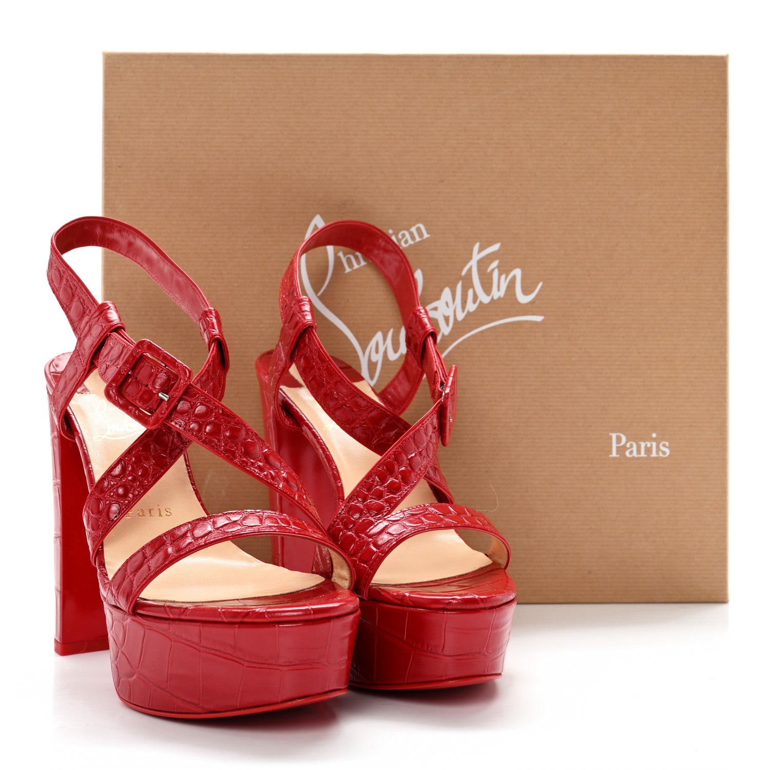 Christian Louboutin Calfskin Alligator Embossed Selima 130 Sandals 37.5 Red 9 of 9