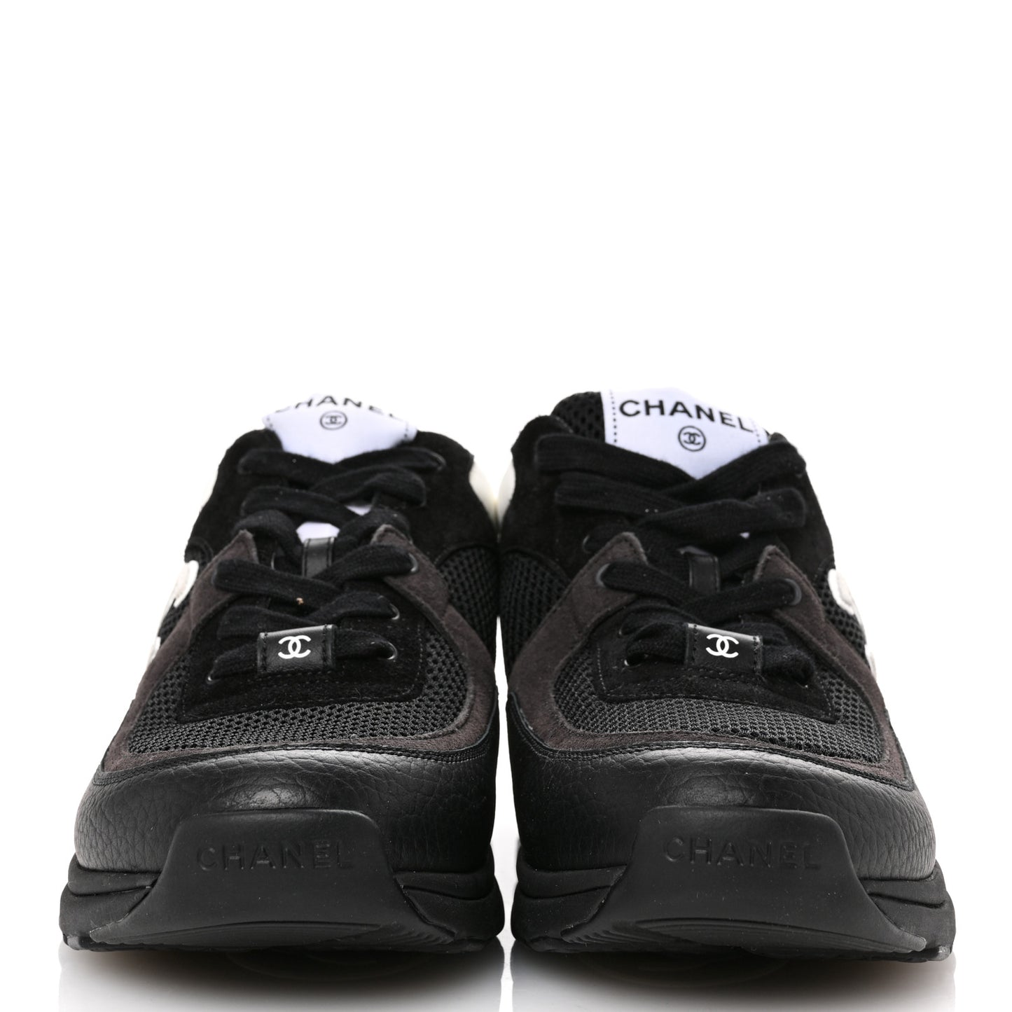 Mesh Suede Grained Calfskin Womens CC Sneakers 41 Black White