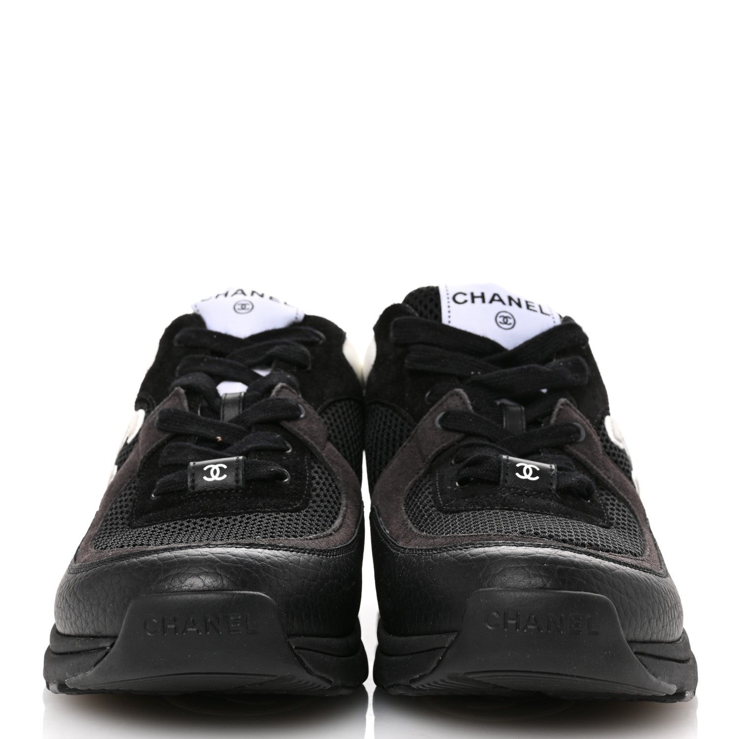 Chanel Mesh Suede Grained Calfskin Womens CC Sneakers 41 Black White 3 of 8
