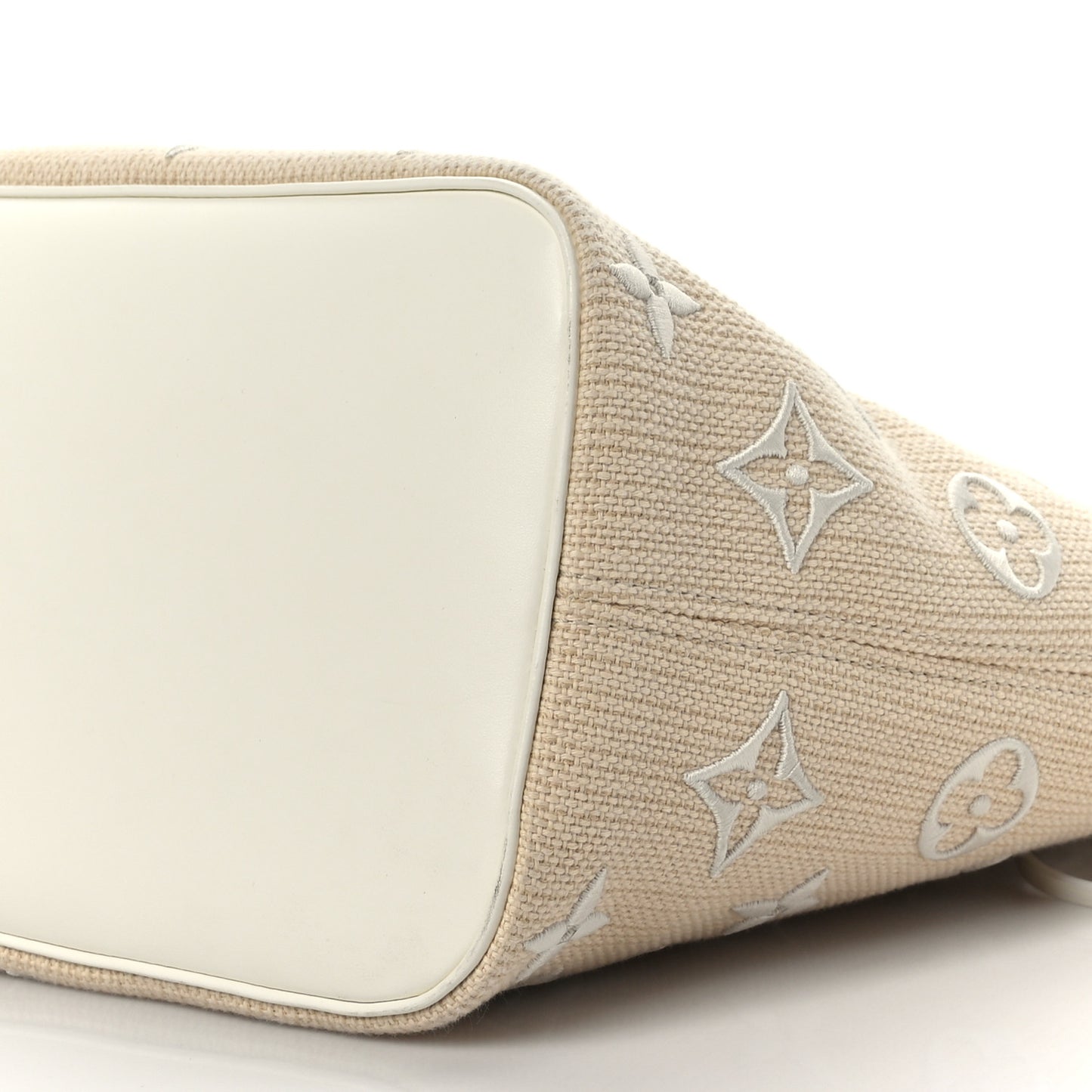 Cotton Monogram Embroidered Neverfull MM Beige White