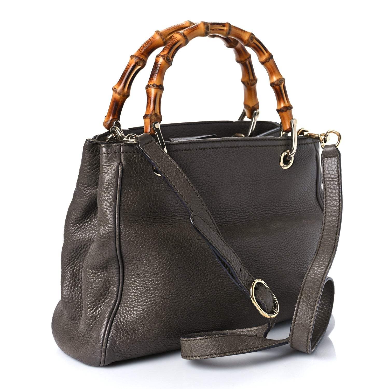 Gucci Calfskin Small Bamboo Shopper Tote Grey Field 3 of 16