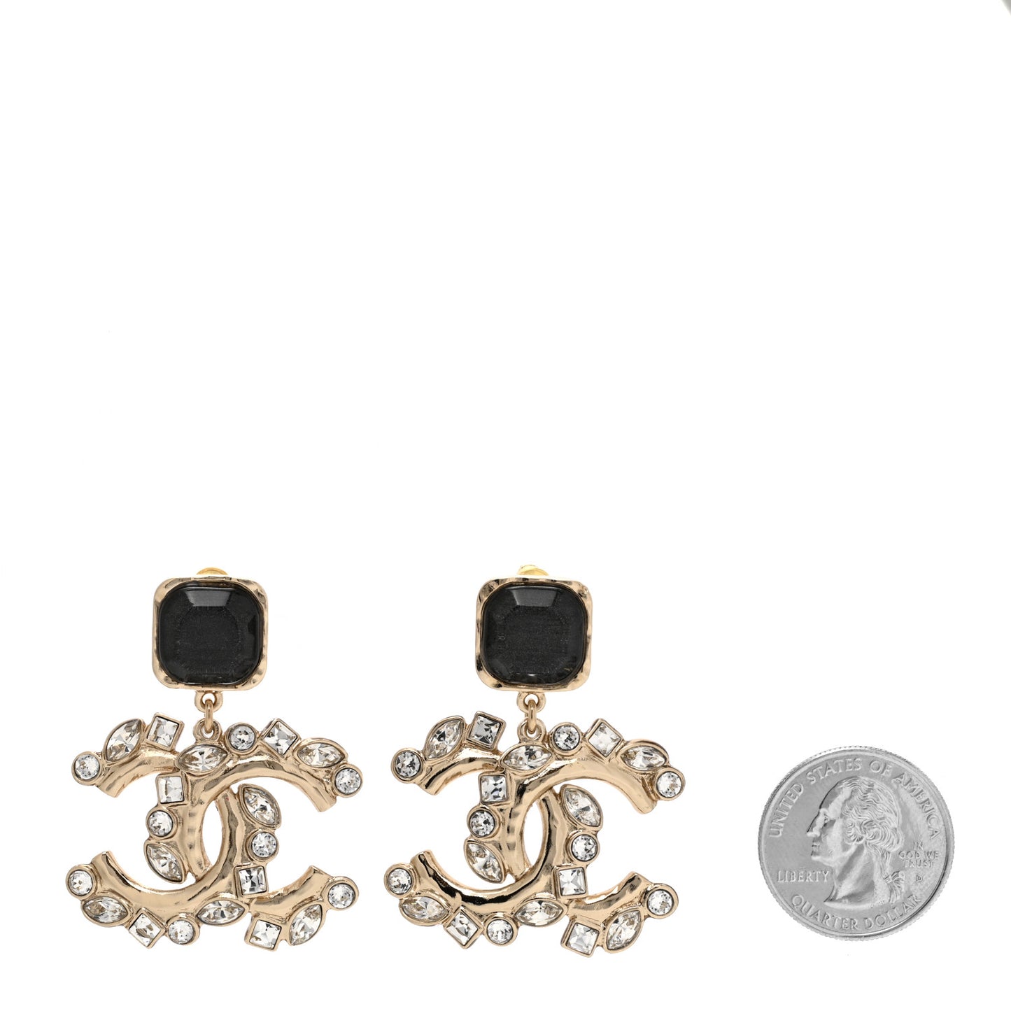 Resin Crystal Pearl CC Drop Earrings Gold Black