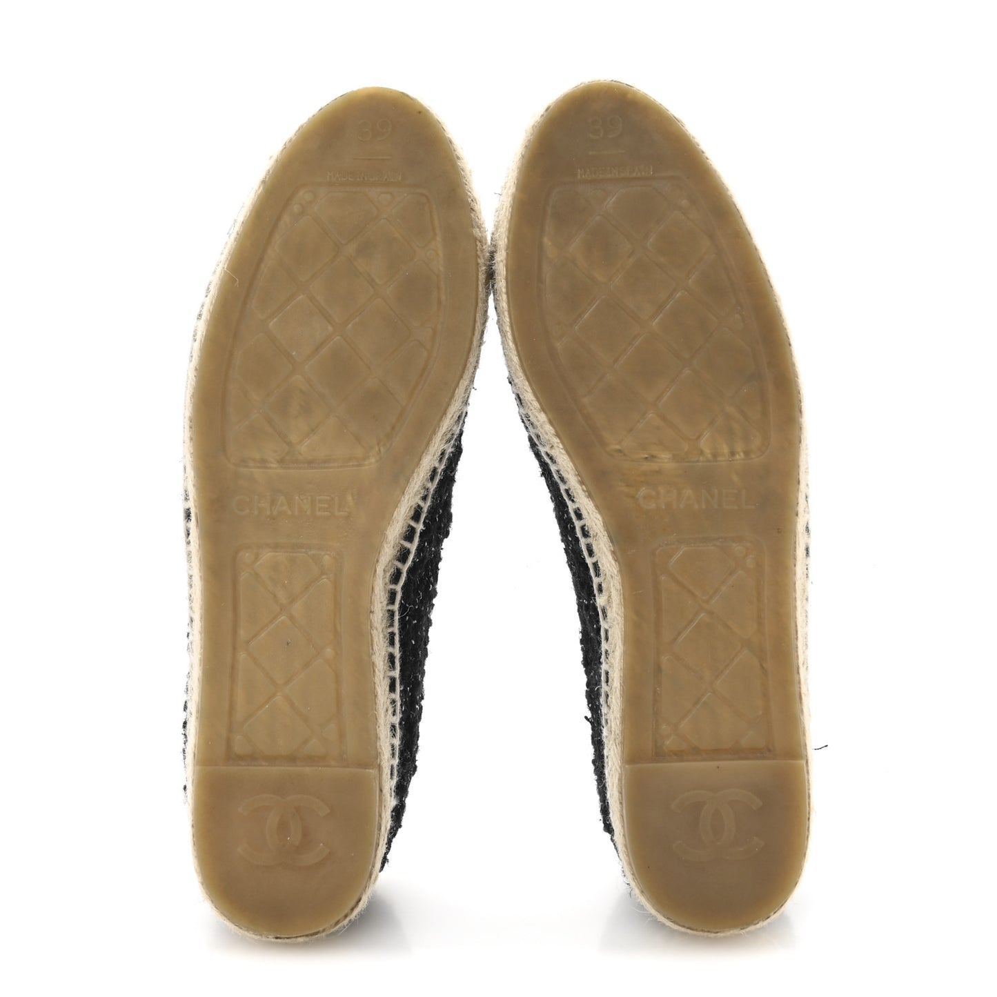 Metallic Lambskin Tweed CC Espadrilles 39 Black Silver