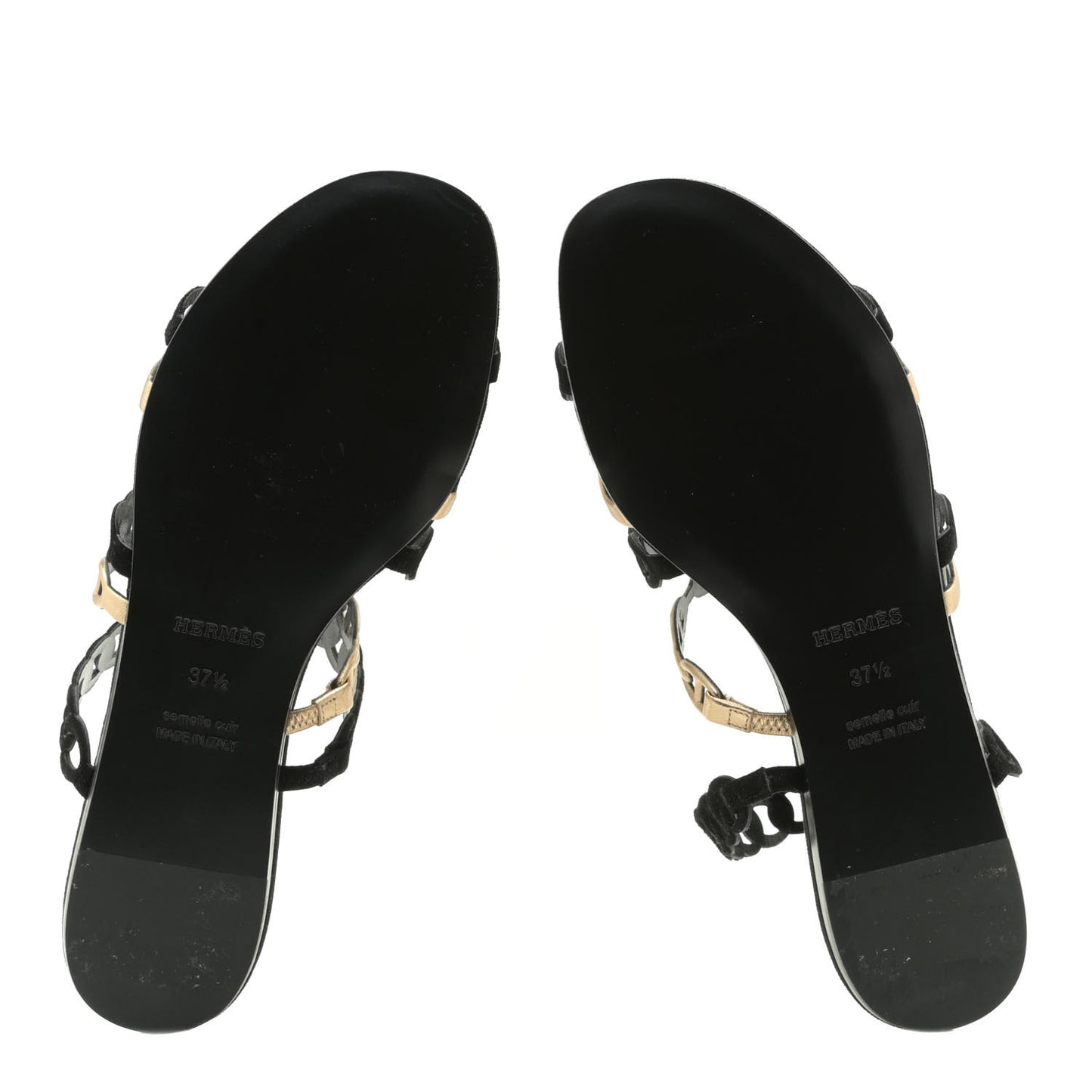 Metallic Nappa Suede Chaine d'Ancre Nude Sandals 37.5 Black Champagne