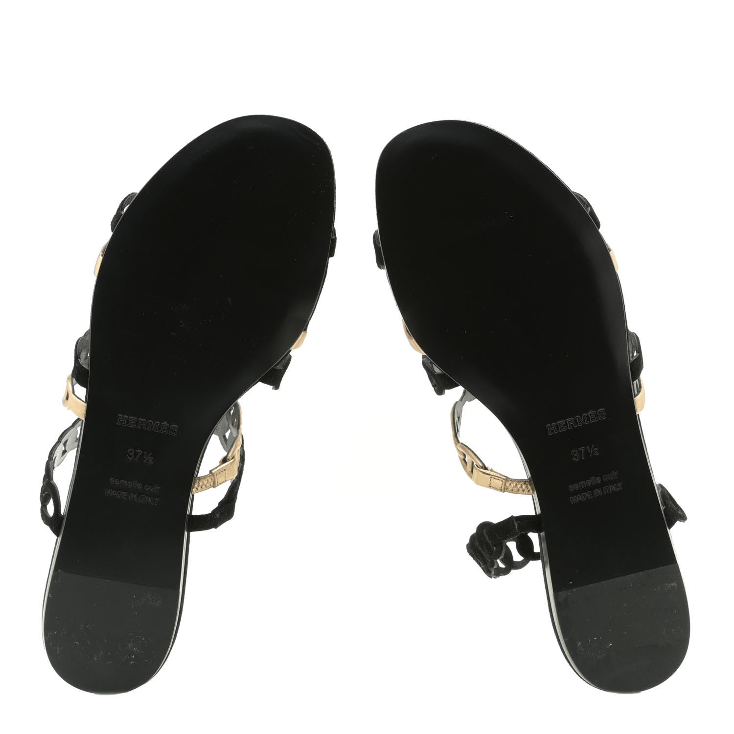 Hermes Metallic Nappa Suede Chaine d'Ancre Nude Sandals 37.5 Black Champagne 6 of 13