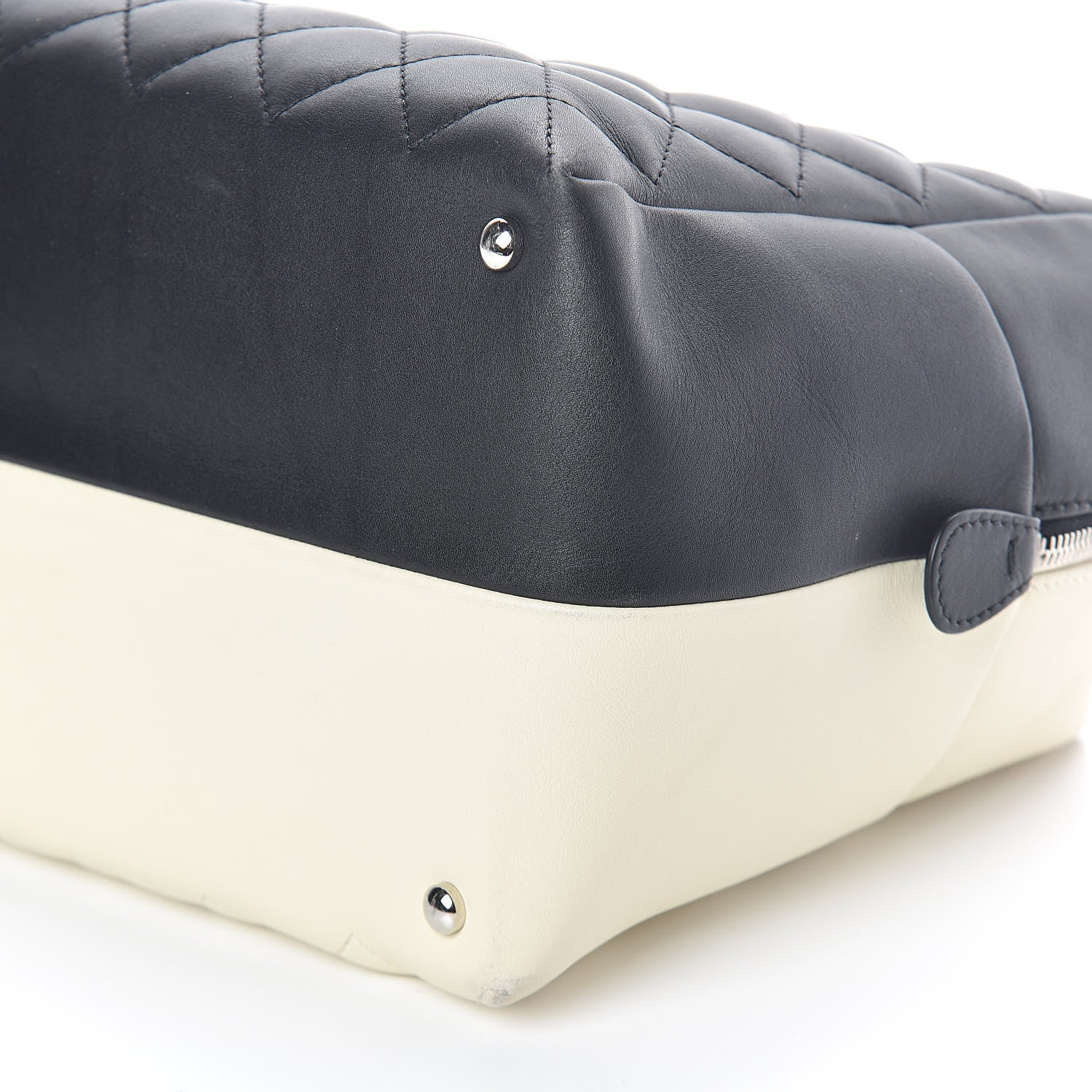 Chanel Calfskin Quilted Feather Weight Bowling Bag Black Beige 10 of 12