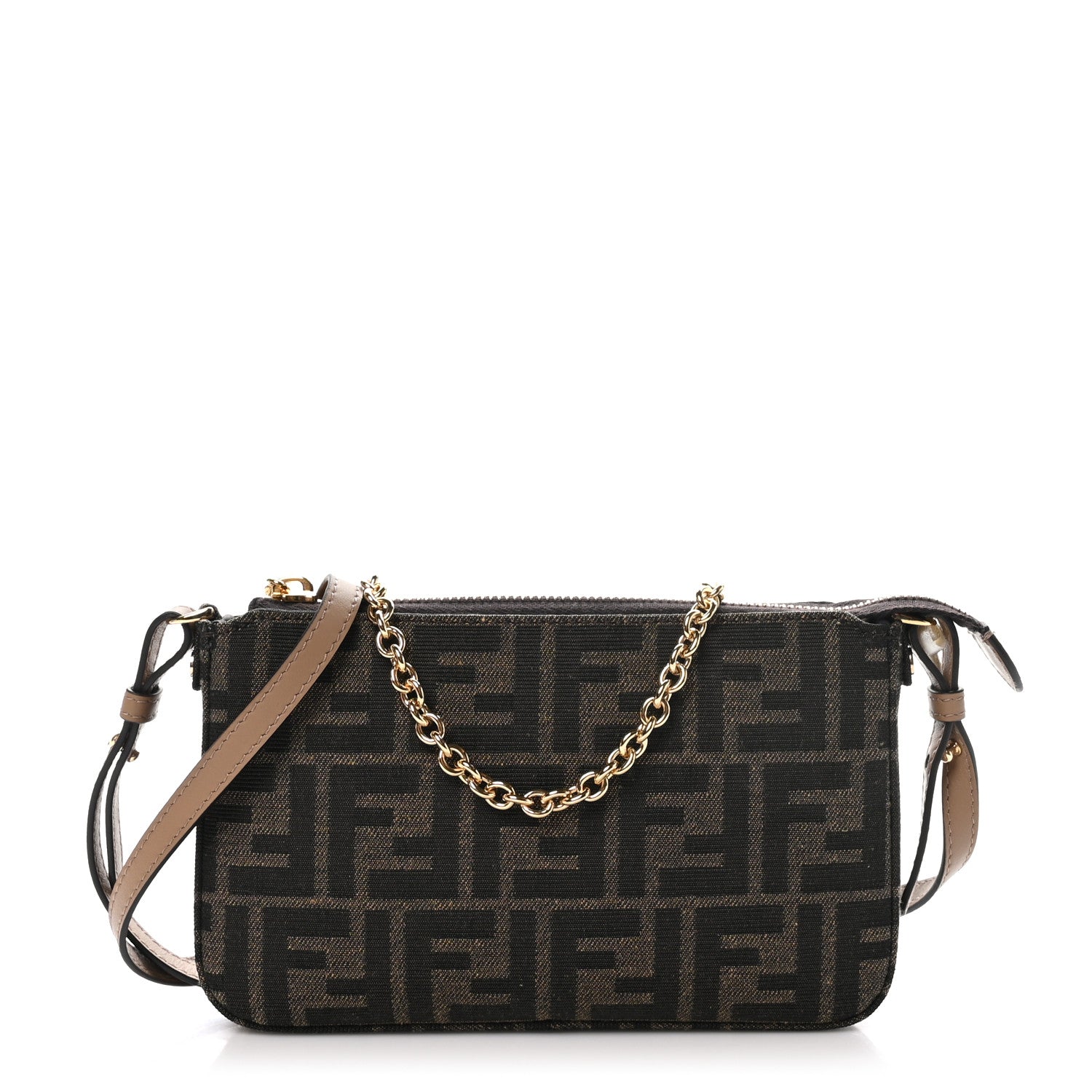 Fendi Fabric Jacquard Vitello Grace FF 1974 Baguette Pouch Tobacco Moro Sand 1 of 8