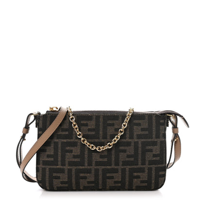 Fendi Fabric Jacquard Vitello Grace FF 1974 Baguette Pouch Tobacco Moro Sand 1 of 8