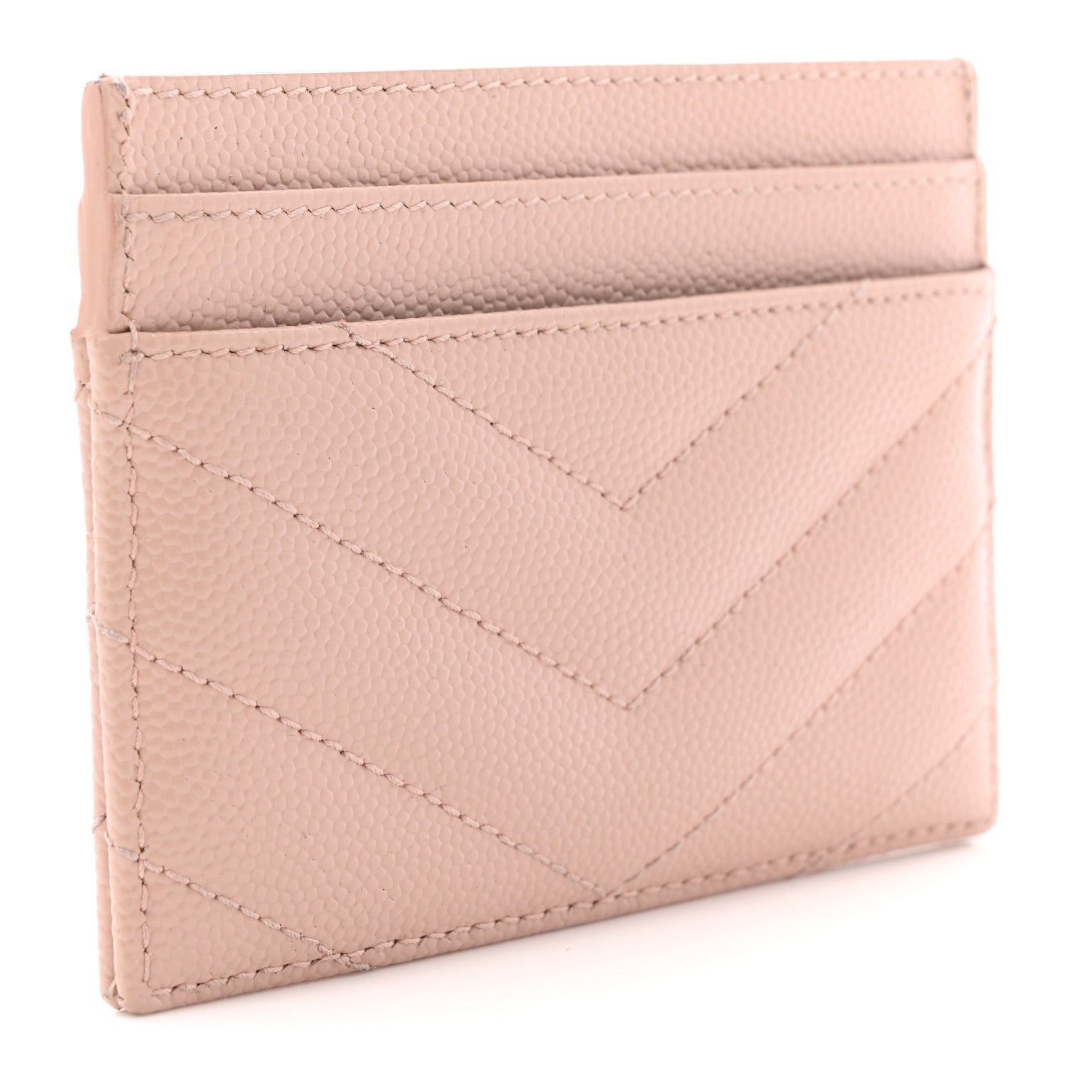 Saint Laurent Grain De Poudre Matelasse Chevron Monogram Credit Card Case Pale Pink 3 of 9