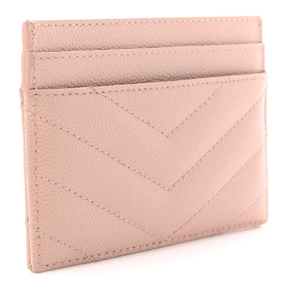 Saint Laurent Grain De Poudre Matelasse Chevron Monogram Credit Card Case Pale Pink 3 of 9