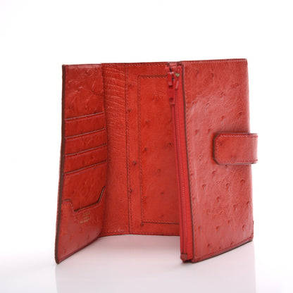 Hermes Ostrich Mini Tri-Fold Compact Wallet Rouge Vif 10 of 14