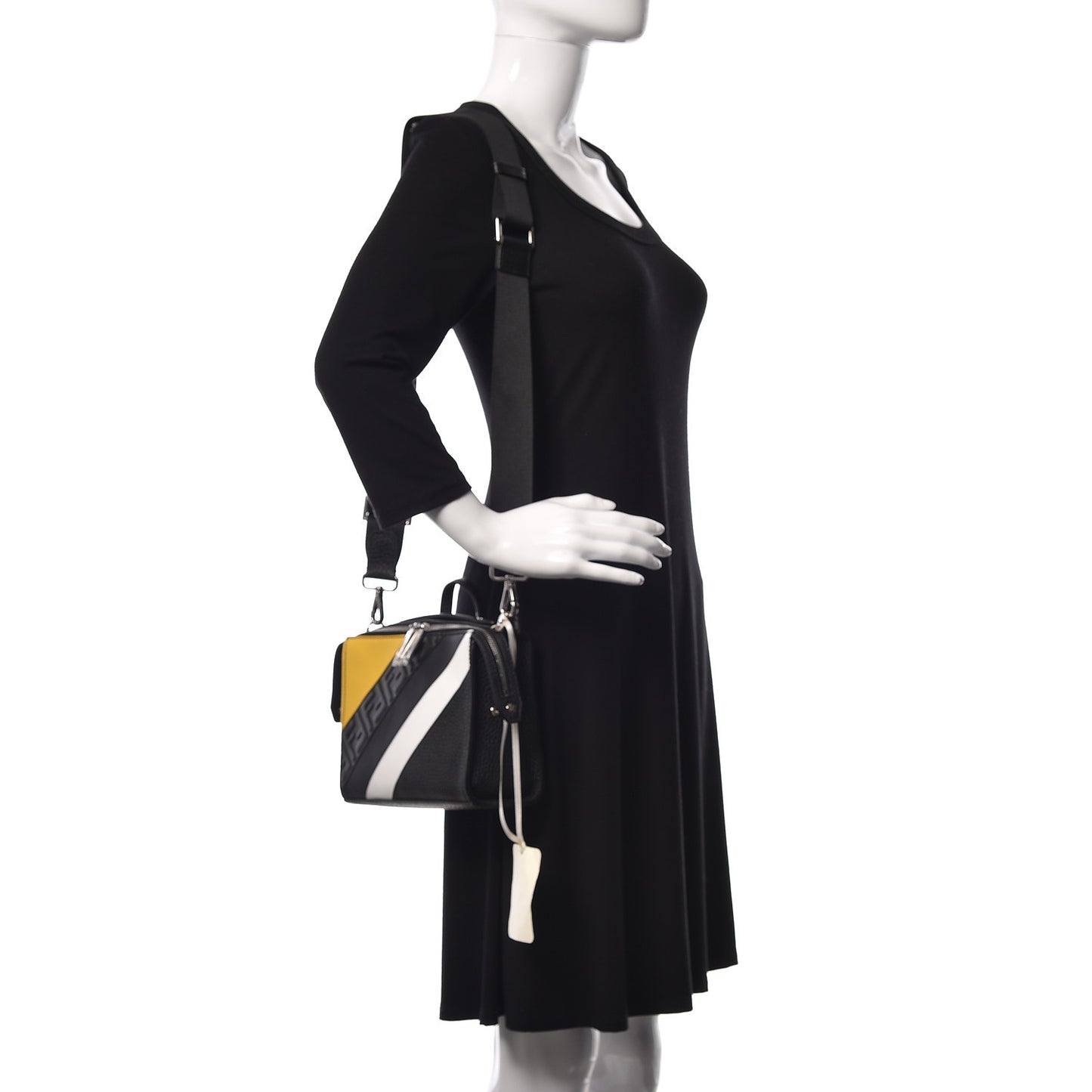 Cuoio Romano FF 1974 Embossed Stripes Mini Lui Bag Black Sunflower White