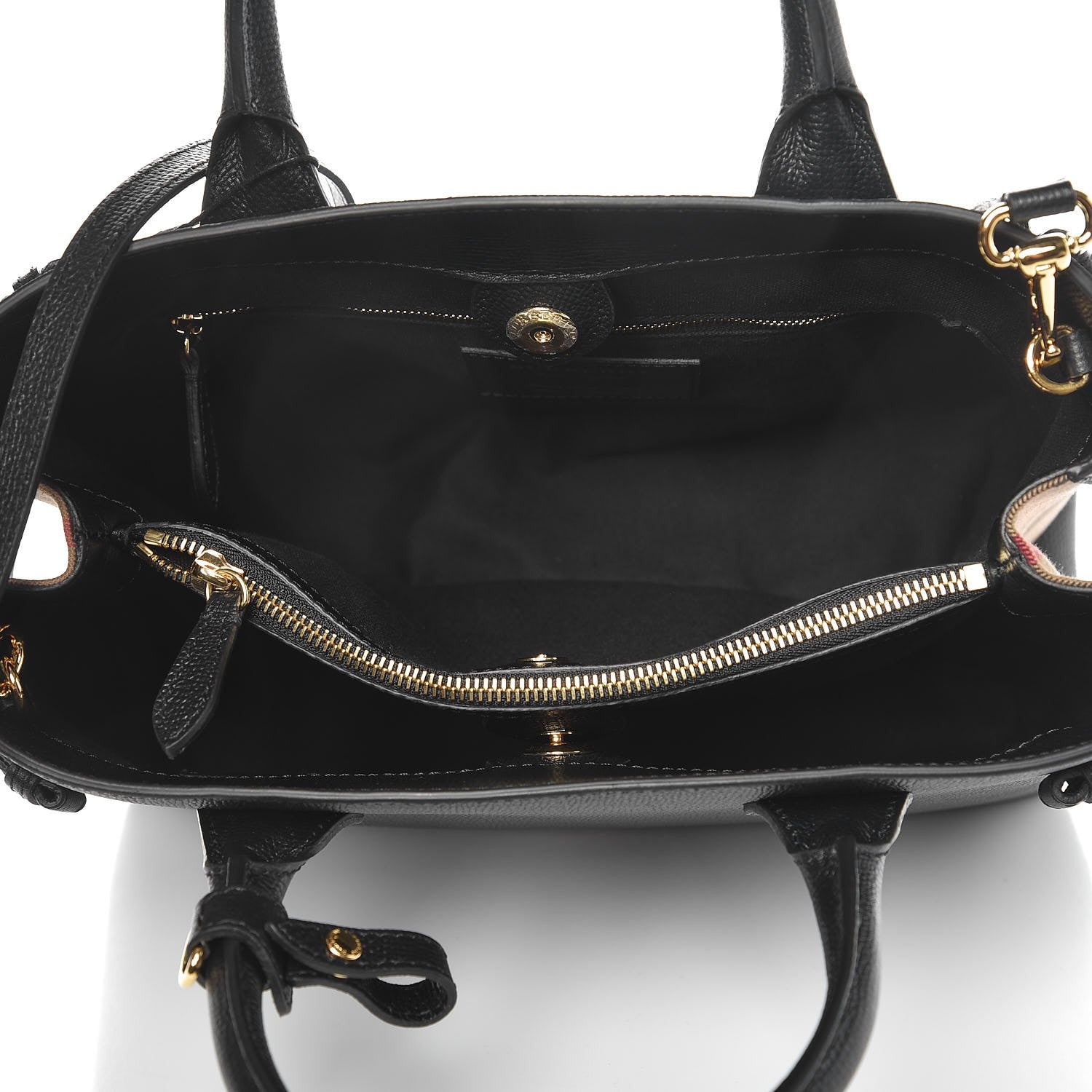 Burberry Grainy Calfskin House Check Medium Banner Tote Black 6 of 8