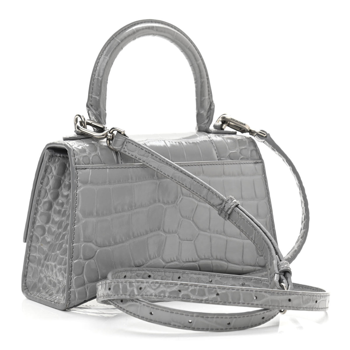 Balenciaga Shiny Calfskin Crocodile Embossed Hourglass Top Handle Bag XS Balenciaga Grey 3 of 11